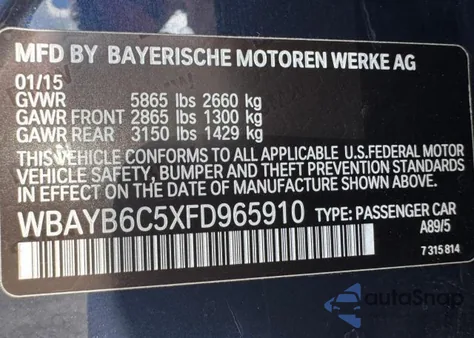 2015 BMW 750 Xi z USA, uszkodzony, nr VIN WBAYB6C5XFD965910